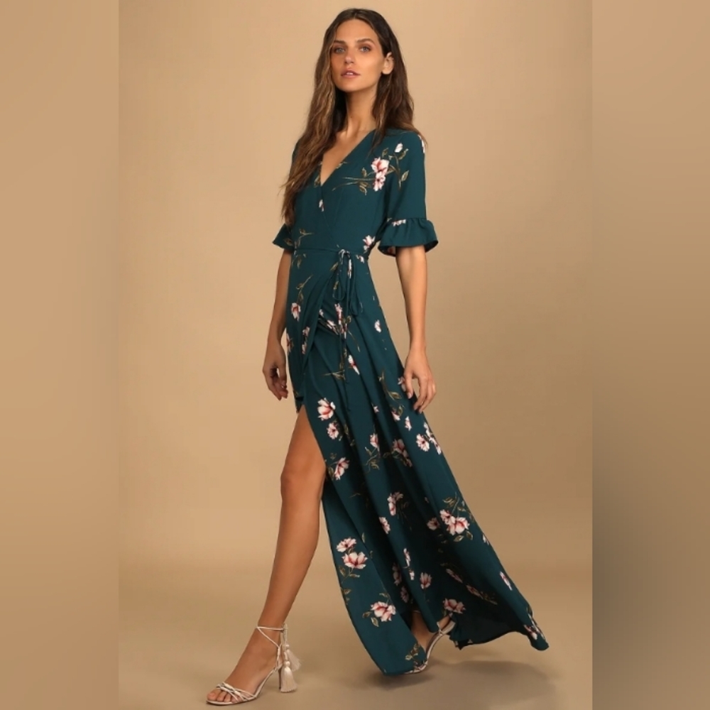 Lulu's Teal Floral Maxi Dress